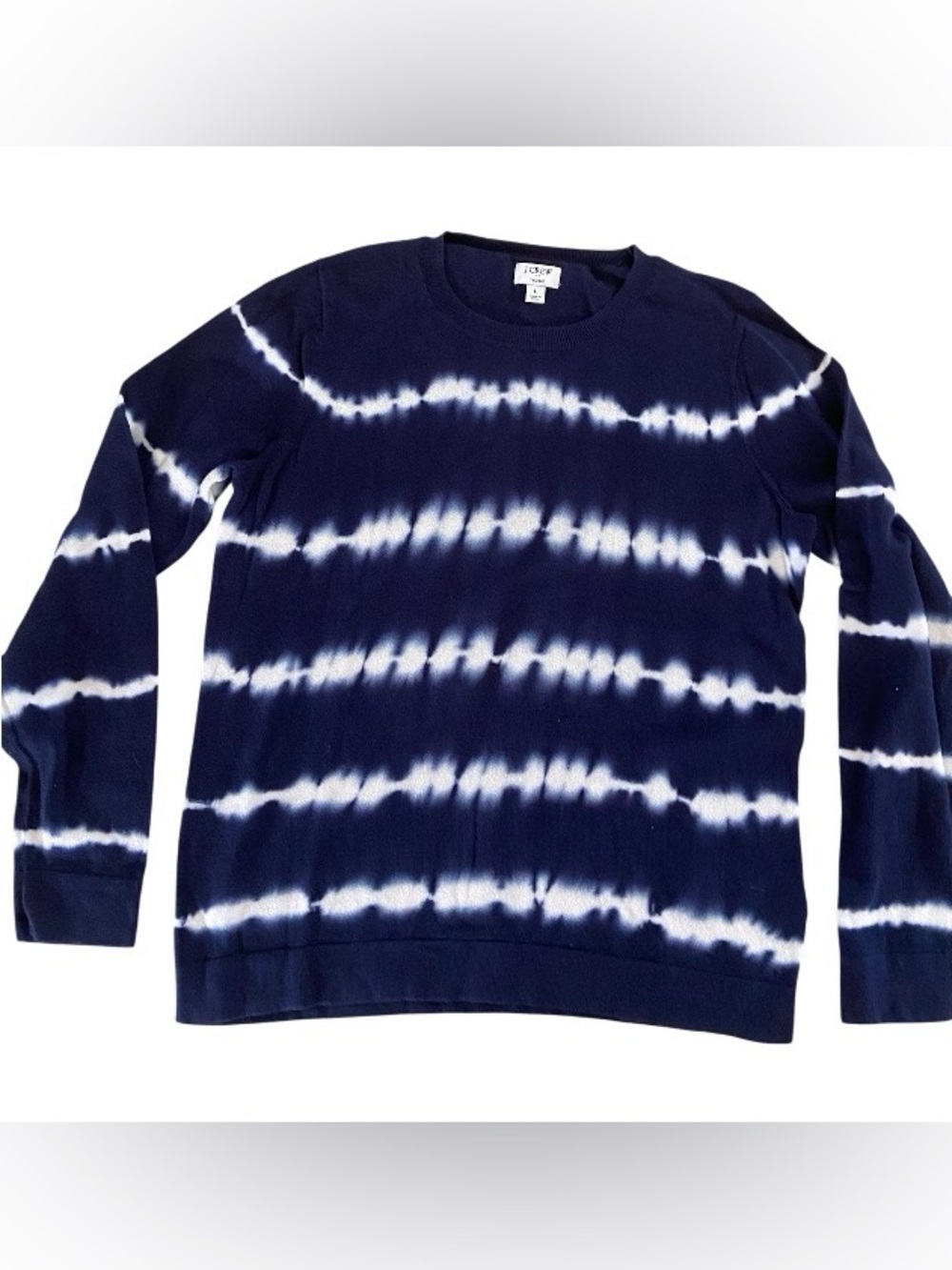 J Crew Teddy 100% Cotton Navy Tie-Dye Crewneck Sweater size L